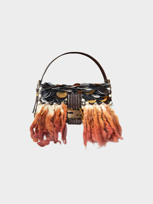 Fendi 2000s Large Sequins and Felt Fringe Baguette