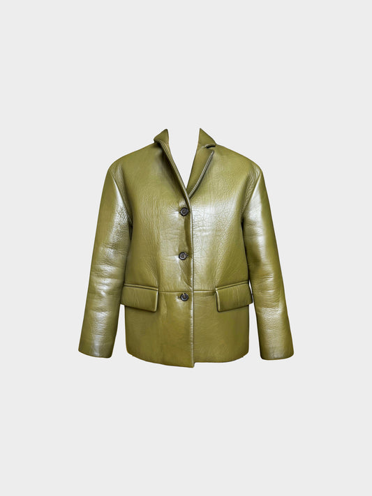 Miu Miu 2023 Olive Green Lambskin Leather Button-down Jacket