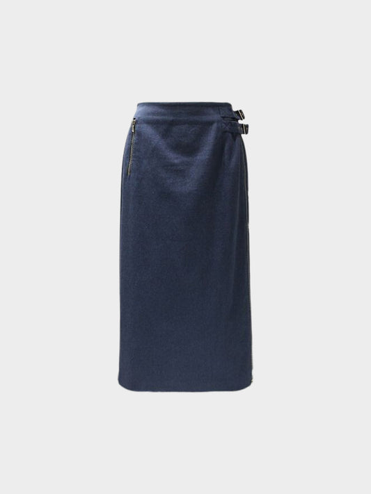 Christian Dior by John Galliano FW 2000 Navy Belted Long Zip Skirt