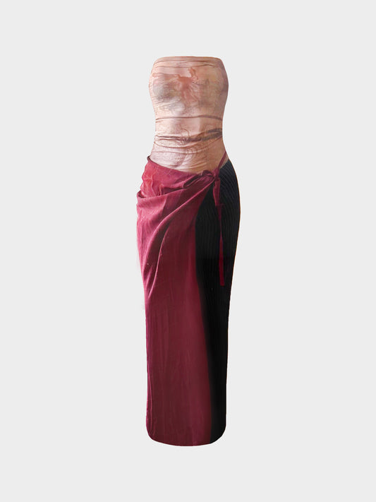 Jean Paul Gaultier 1995 Map Print Sheer Tube Top and Skirt Set