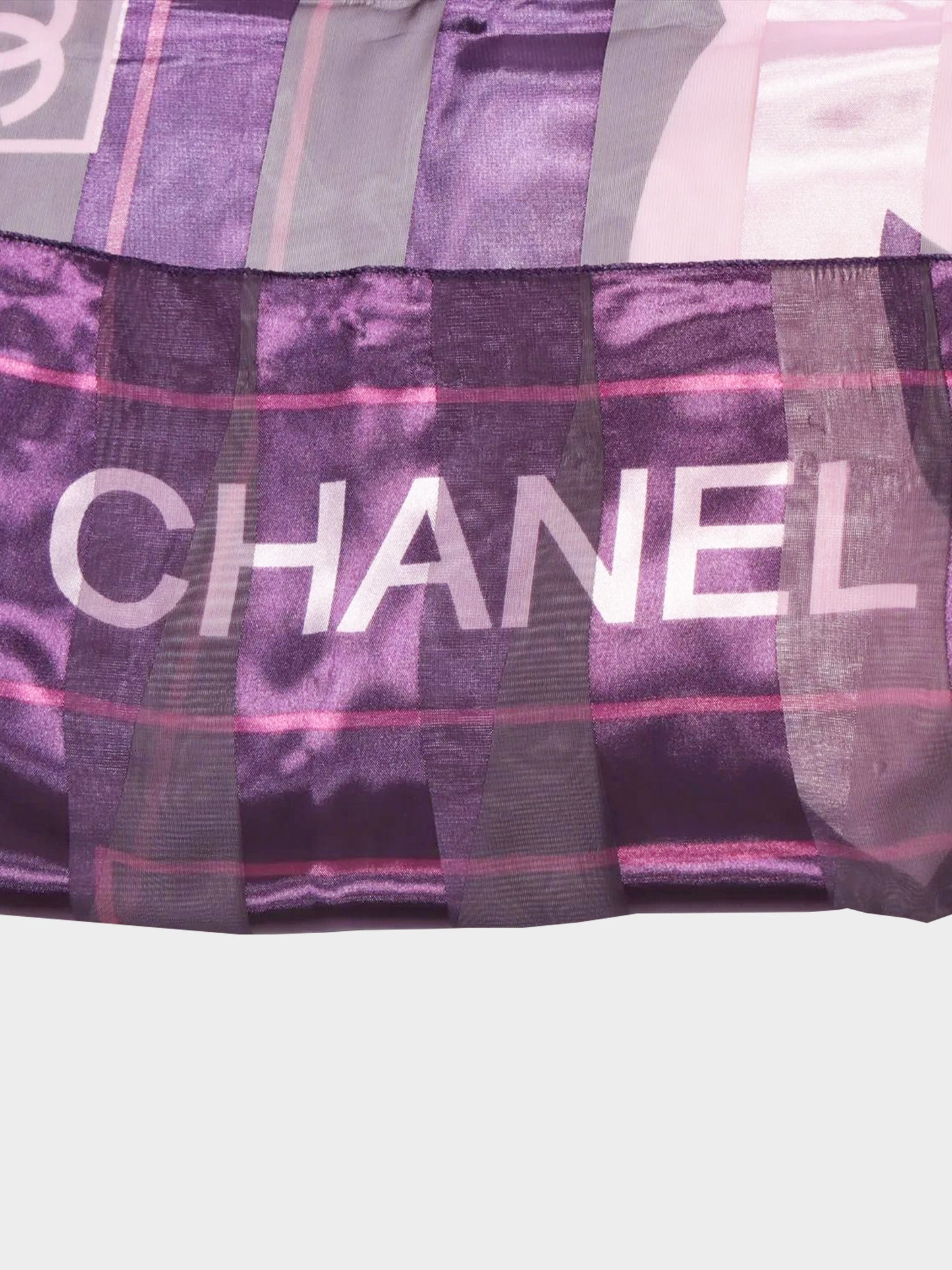 Chanel 2000s Purple Stripe Print CC Logo Silk Scarf