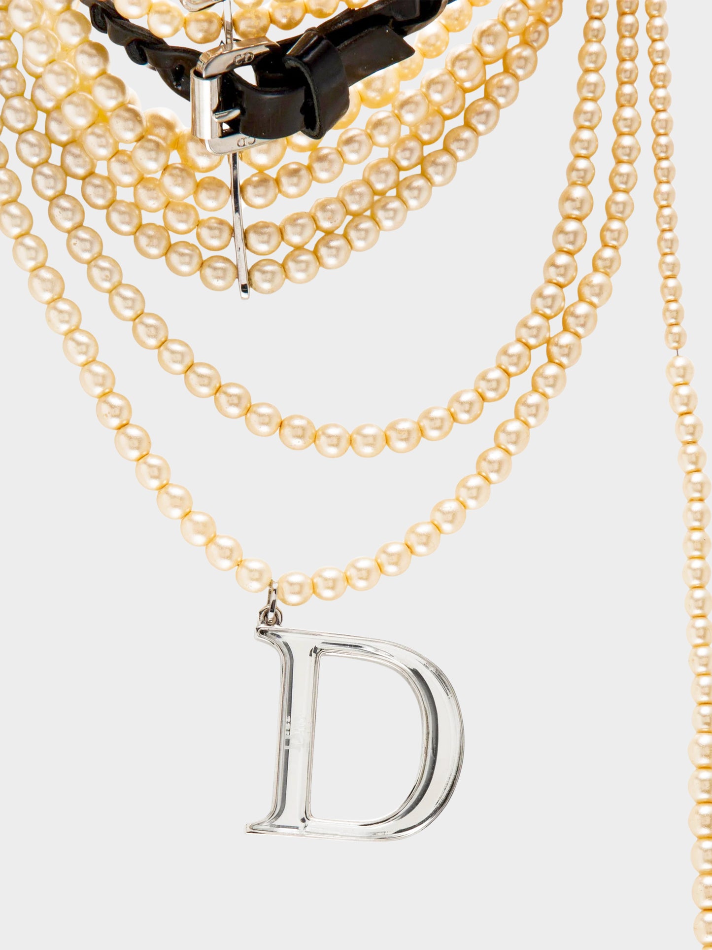 Christian Dior by John Galliano SS 2004 Archival Faux Pearl and Leather 'Masai' Choker Necklace