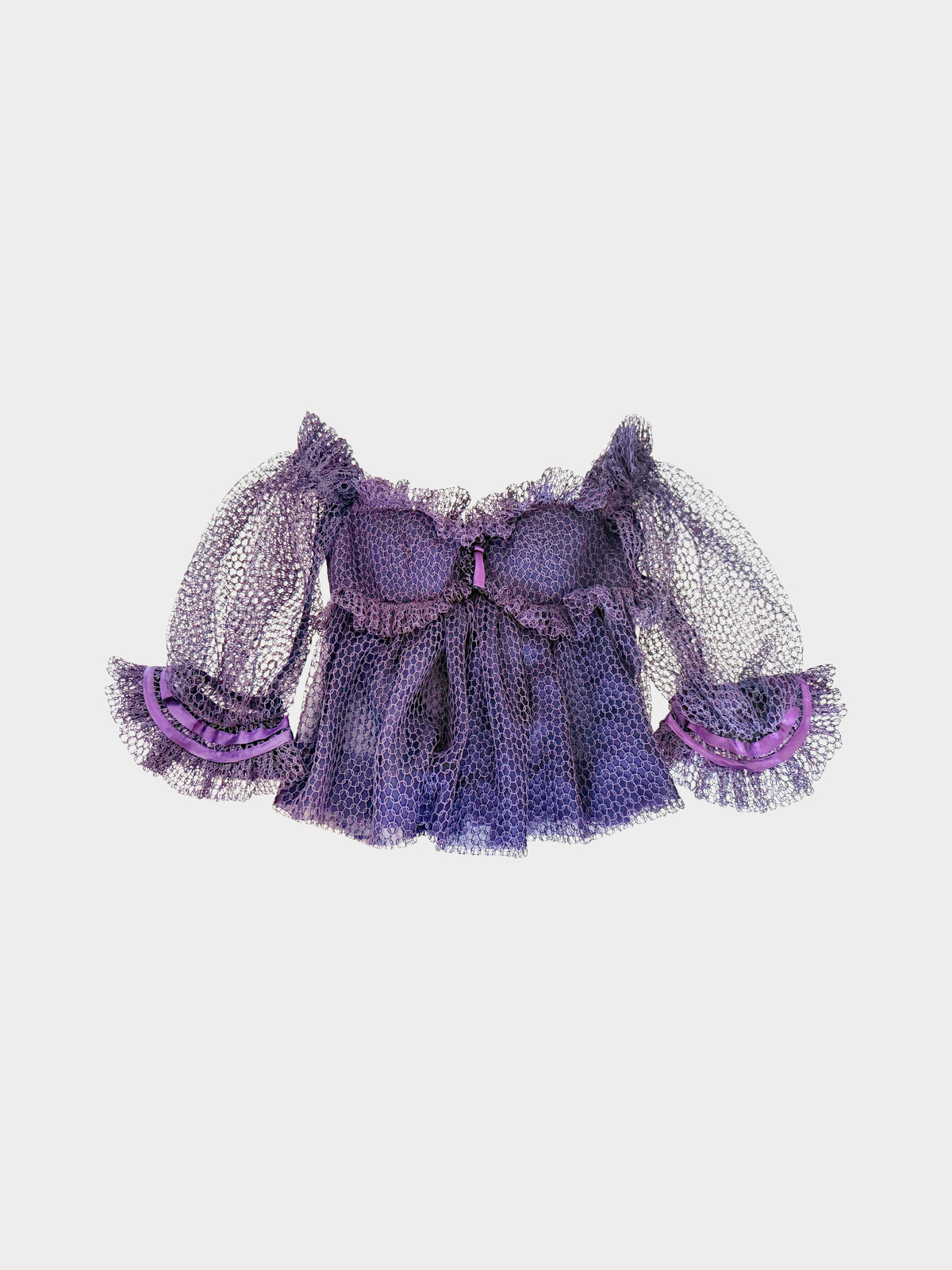 Tom Ford 2000s Purple Mesh Ruffled Bustier Long-sleeved Top