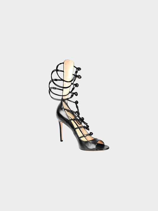 Gianvito Rossi 2000s Black Leather Strappy Gladiator Pumps