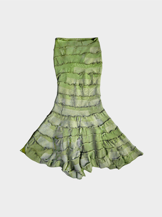 Junya Watanabe 2006 Army Green Ruffled Maxi Skirt