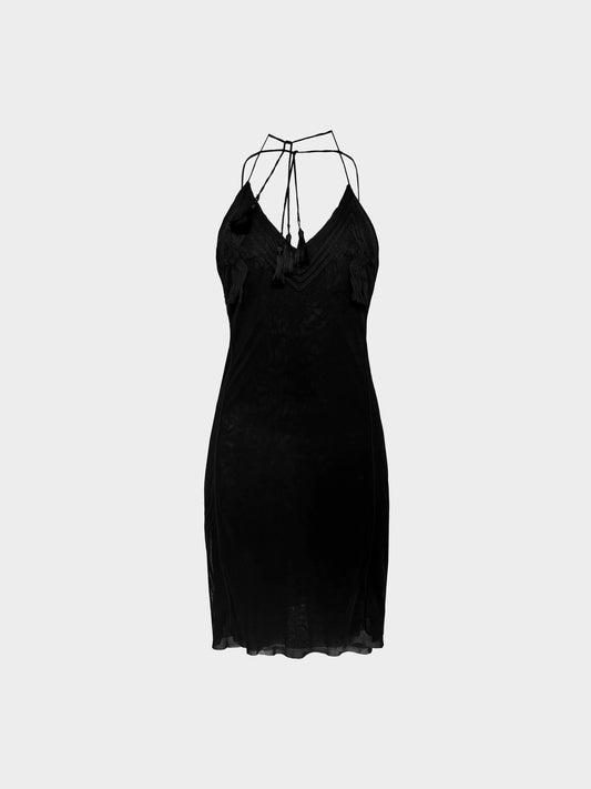Jean Paul Gaultier 2000s Soleil Black Tassel Halter Slip Dress