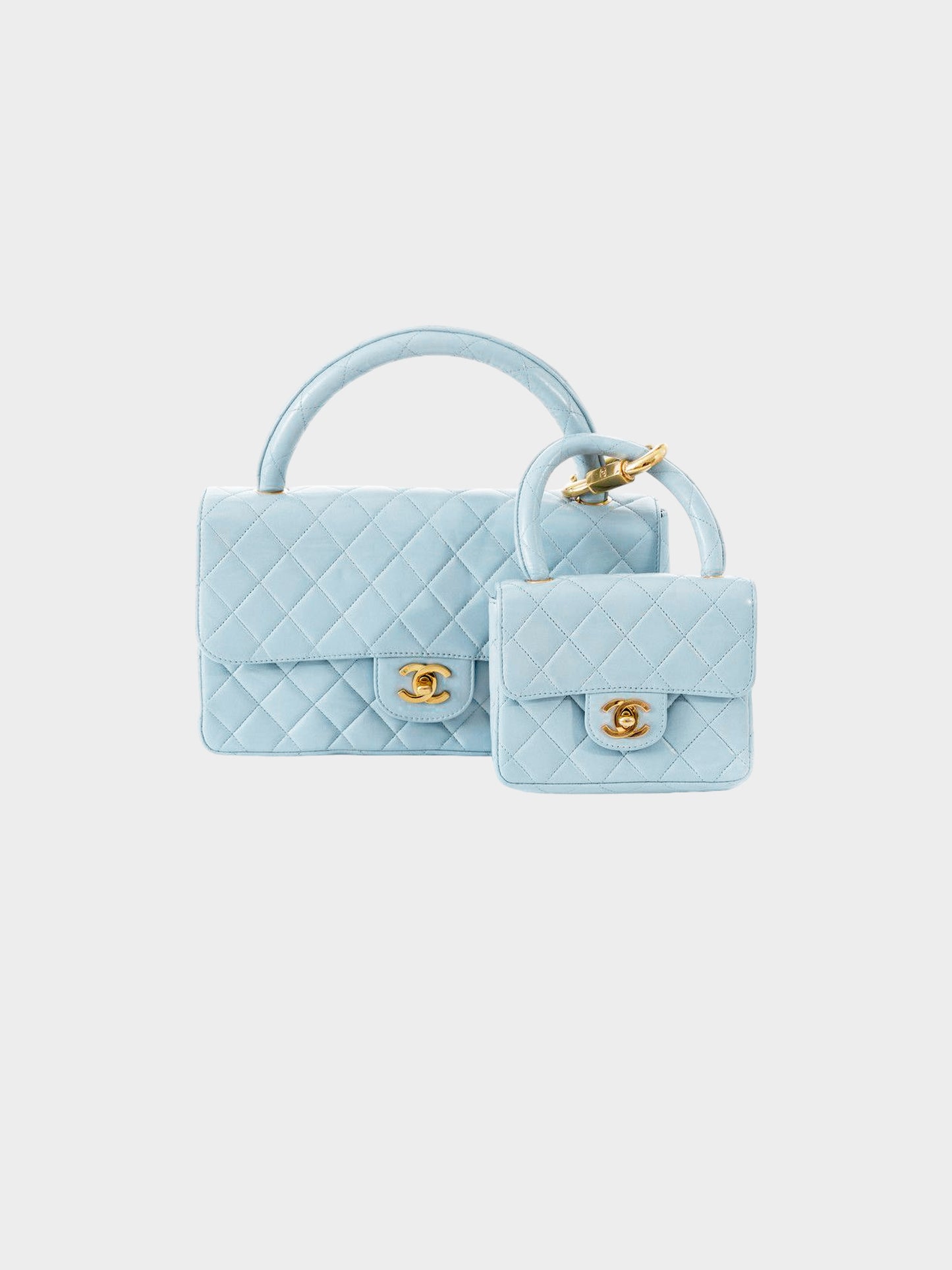 Chanel 2022 Pale Blue Kelly Quilted Lambskin Bag Set
