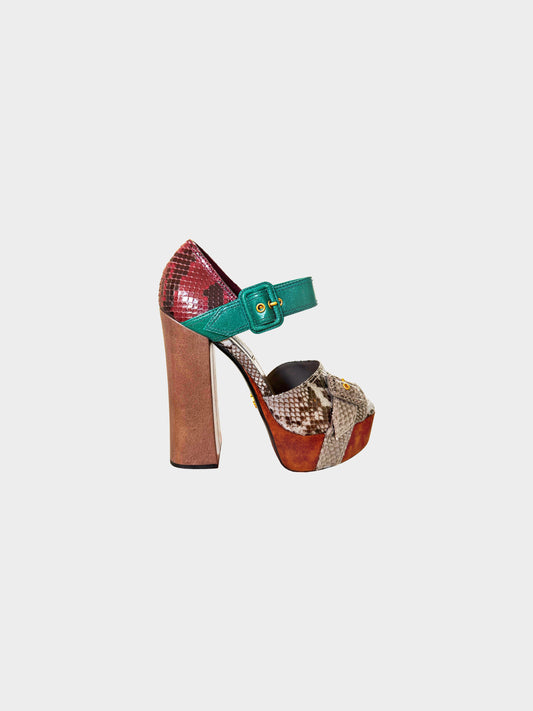 Prada FW 2011 Colorblock Python Leather Mary Jane Platform Heels
