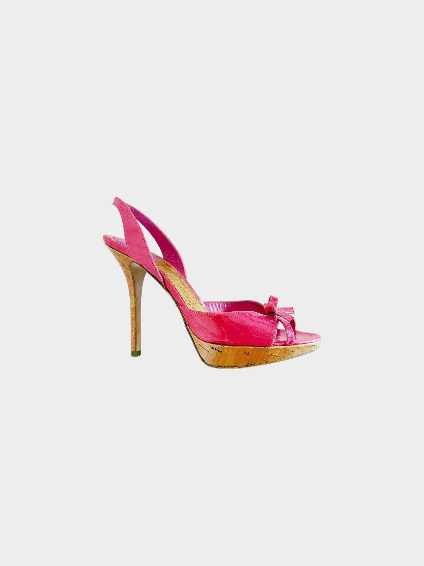 Christian Dior 2000s Pink Patent Leather Bow and Wooden Heels