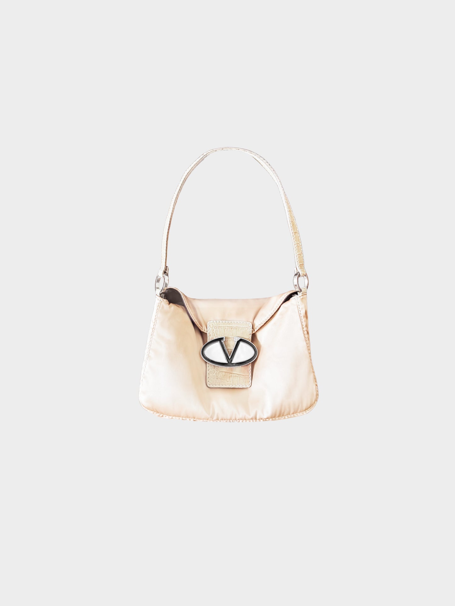 Valentino 2000s Beige Satin and Croc Leather Shoulder Bag