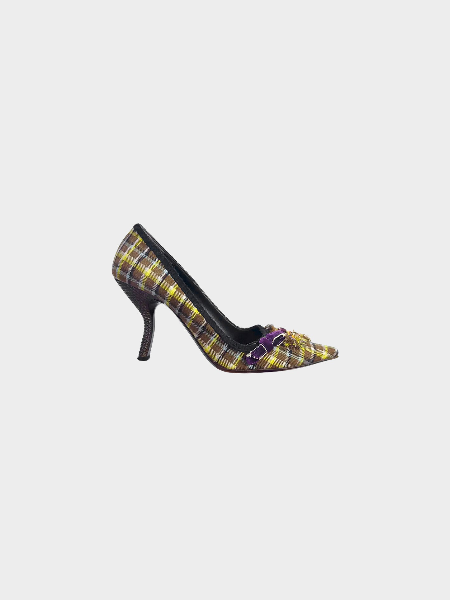 Prada Mid-2000s Green and Brown Prince of Wales Wool Pumps
