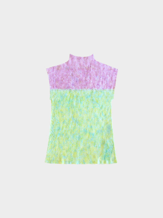 Issey Miyake Pleats Please  2000s Bicolor Pink and Yellow Turtleneck Top