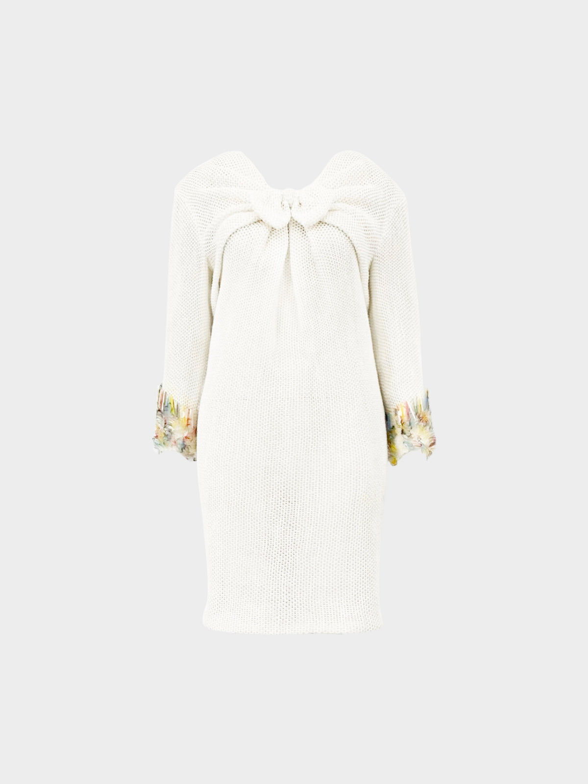 Chanel 1990s Haute Couture Cream Mesh Dress with Ribbon and Scales
