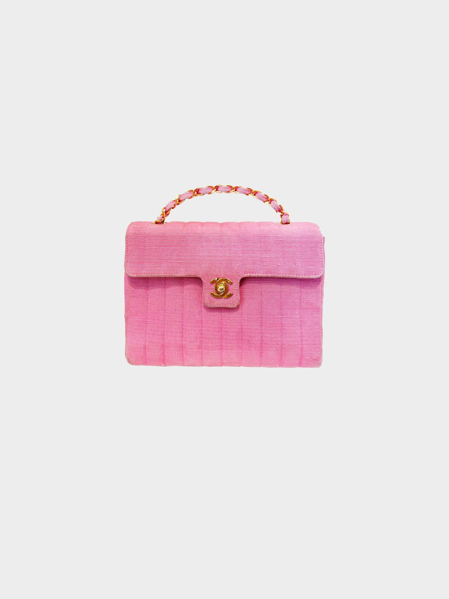 Chanel 1991-1994 Pink Canvas Stitched Flap Bag