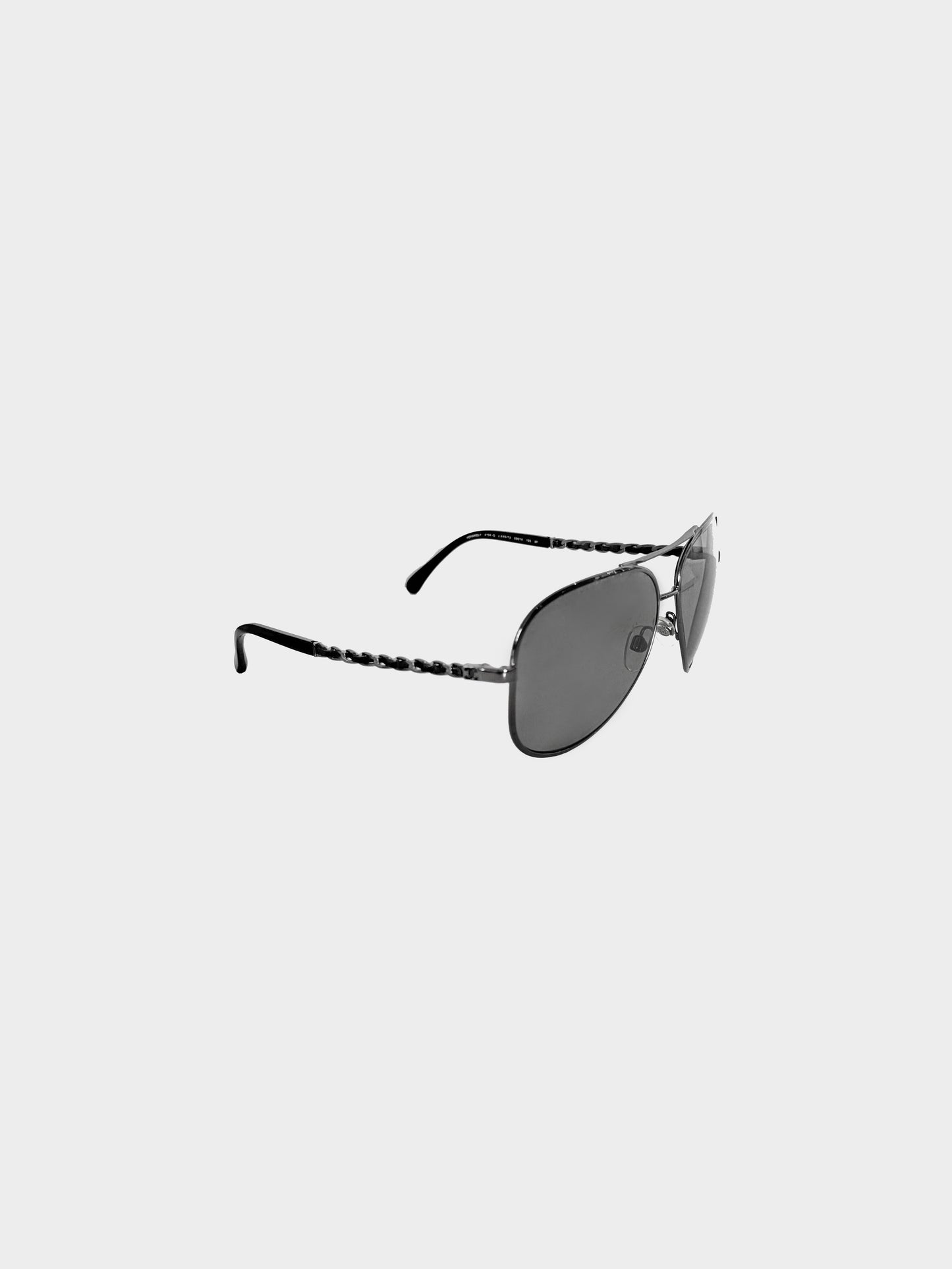Chanel 2000s Black Metal Aviator Sunglasses
