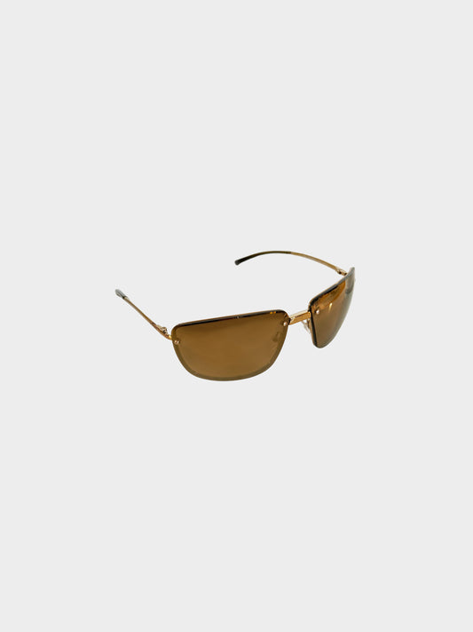 Gucci 2000s Brown and Gold Rimless GG1692/S Rectangular Sunglasses