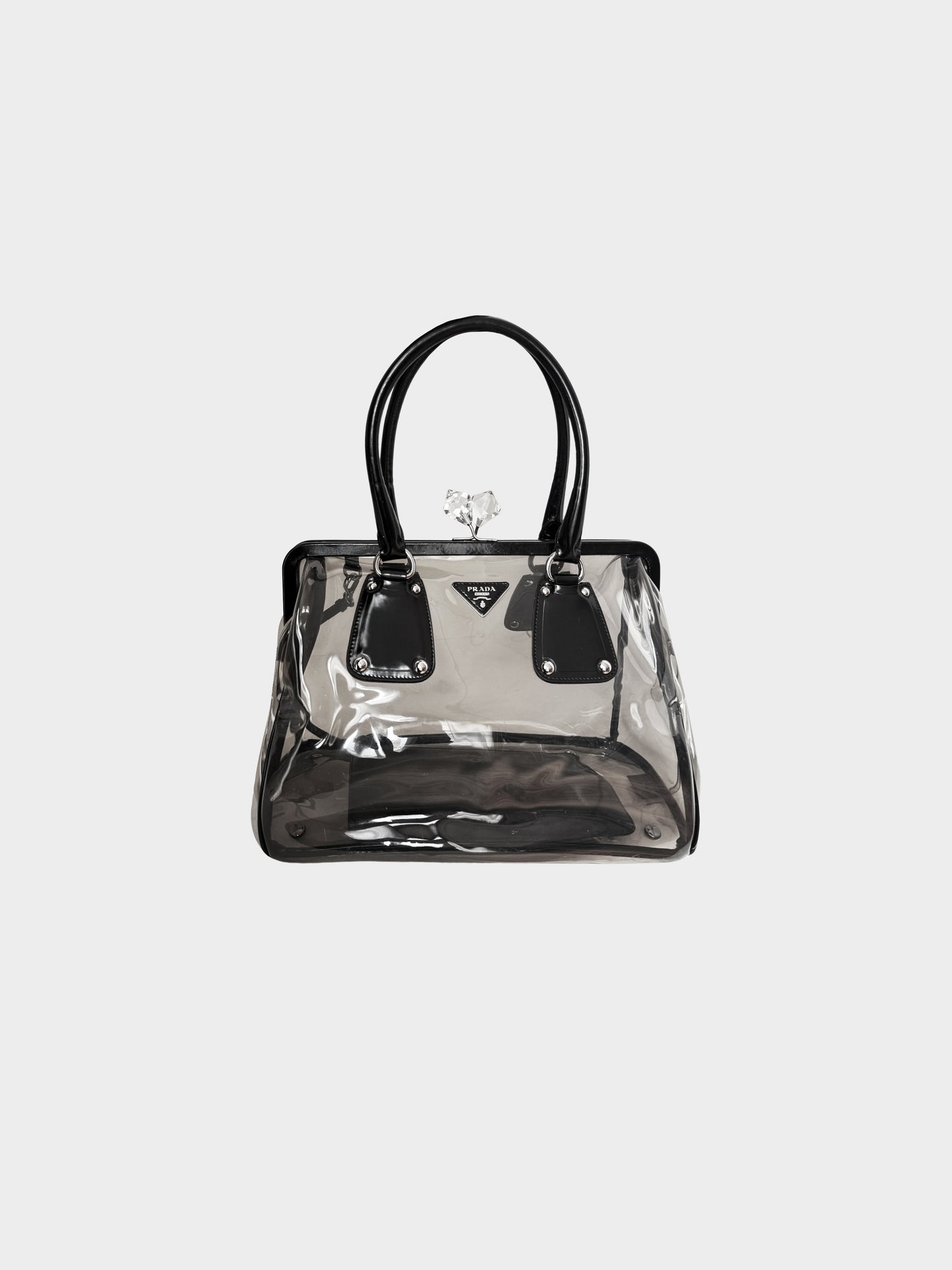 Prada SS 2010 Black PVC Plexi Kisslock Frame Tote Bag
