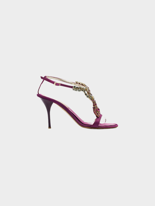 Roberto Cavalli 2000s Purple Satin Strappy Heels