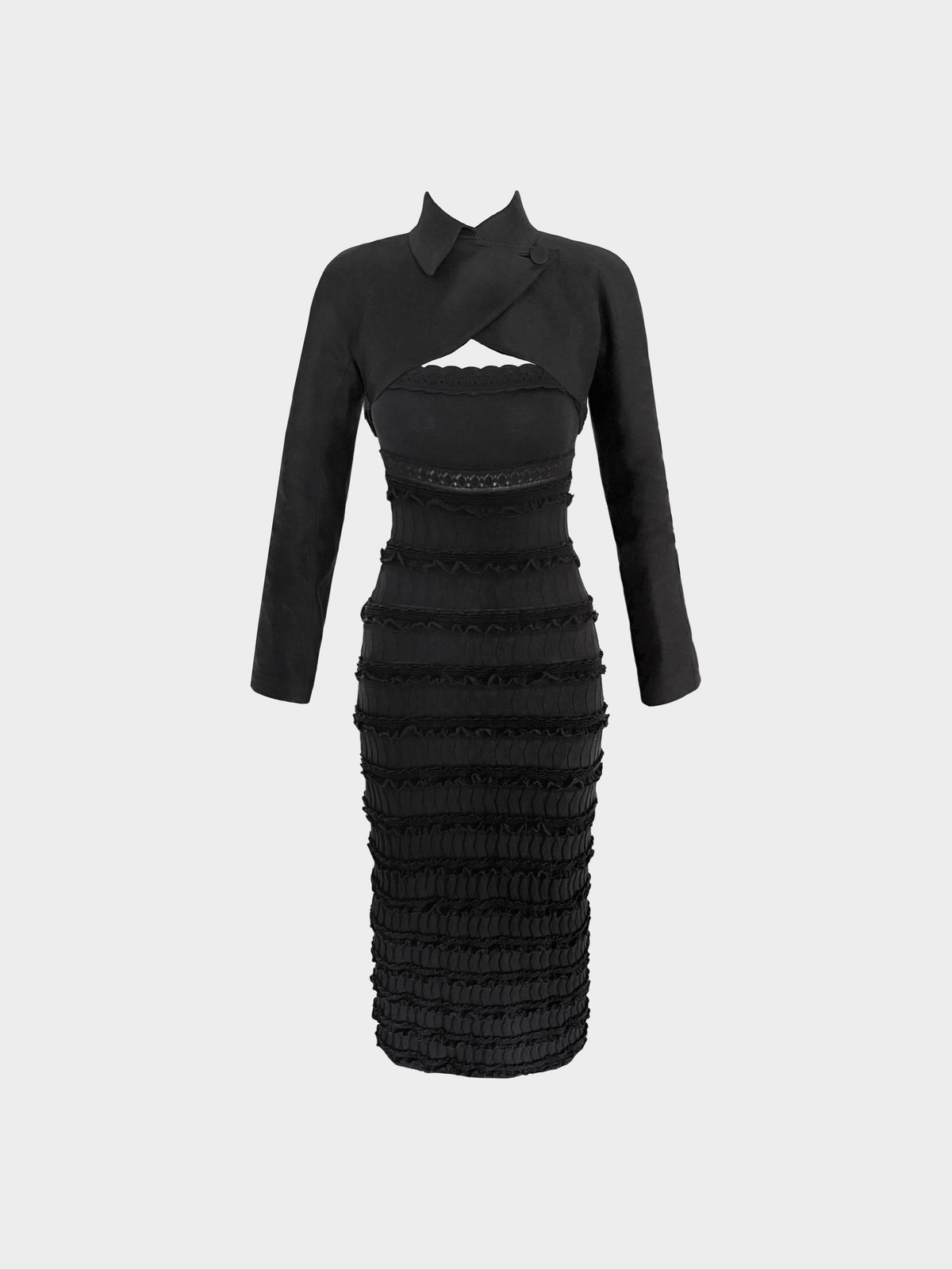 Azzedine Alaïa 1990s Black Cotton Cropped Jacket and Knitted Long Dress Set