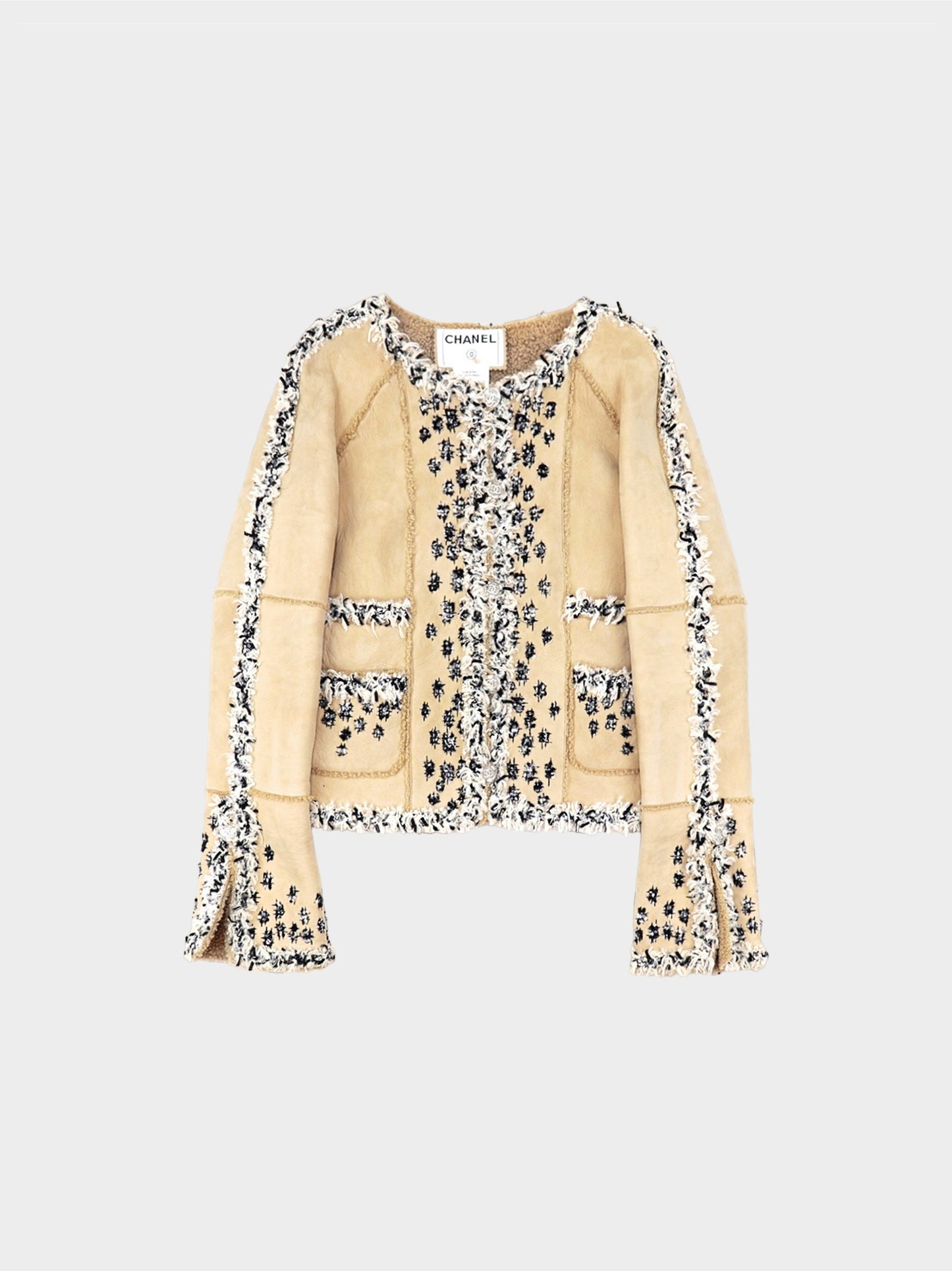 Chanel FW 2005 Beige Tweed Shearling-lined Jacket