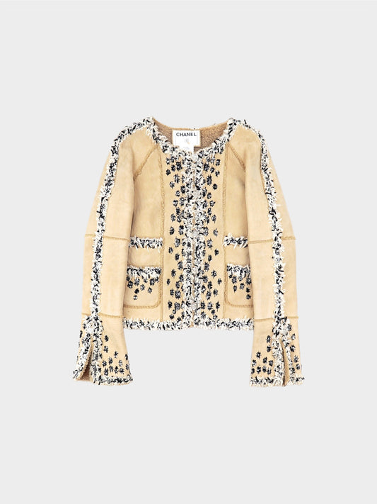 Chanel FW 2005 Beige Tweed Shearling-lined Jacket