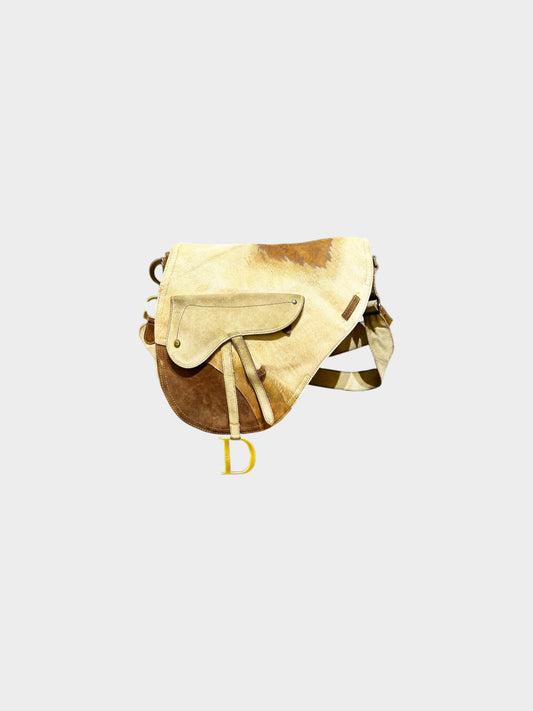 Christian Dior by John Galliano 2002 Limited Edition Pony Hair and Suede Messenger Saddle Bag