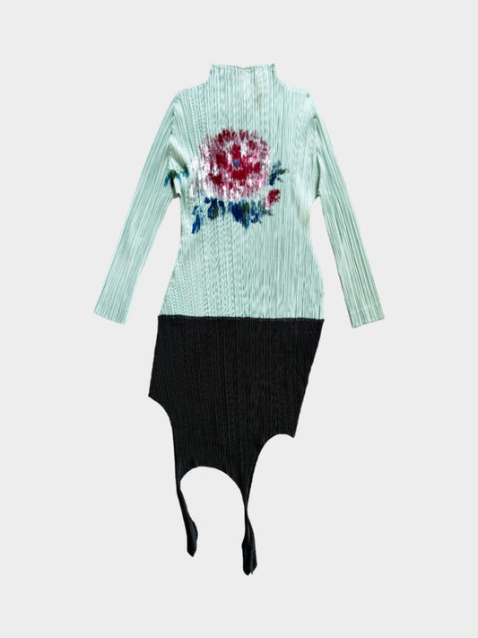 Issey Miyake Pleats Please Summer 2015 Mint Green and Black Painted Tunic