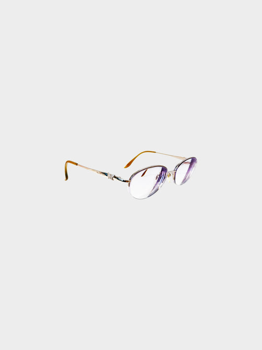 Valentino 2000s Purple Rimless Oval Glasses with Butterfly and Rhinestones