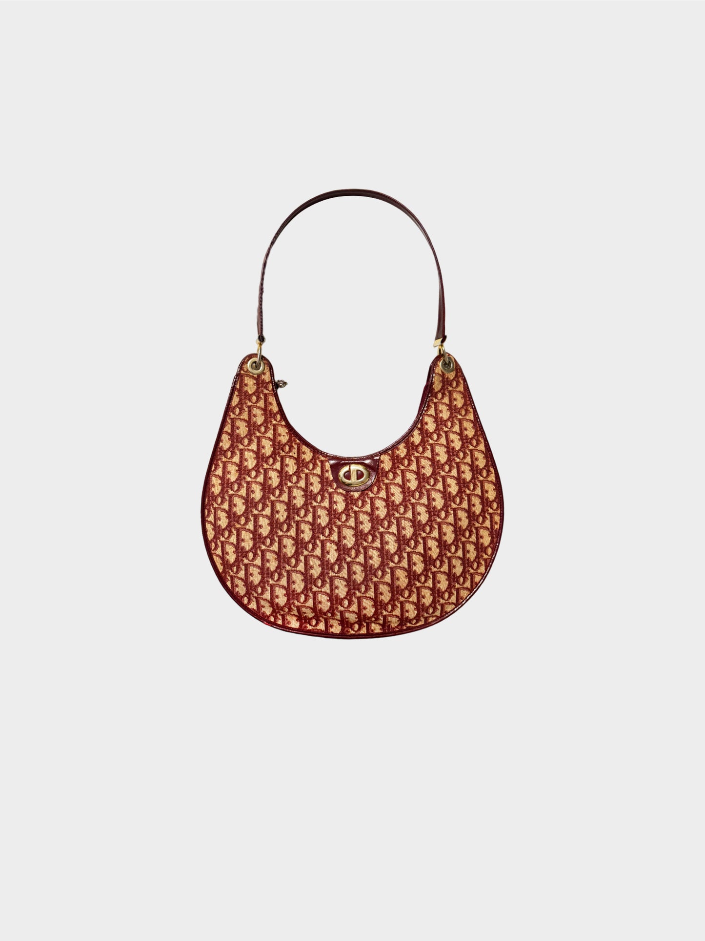 Christian Dior 1970s Rare Red Trotter Canvas Half Moon Shoulder Bag