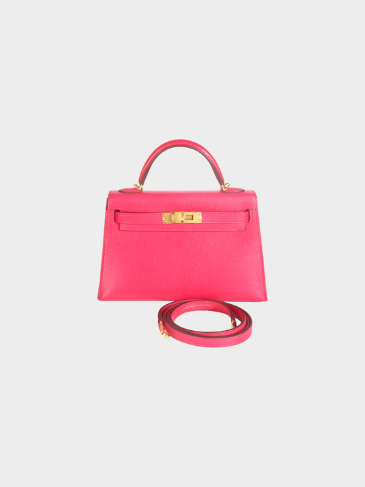 Hermès 2020 Rose Extreme Chèvre Chamkila Mini Kelly 20 Sellier GHW