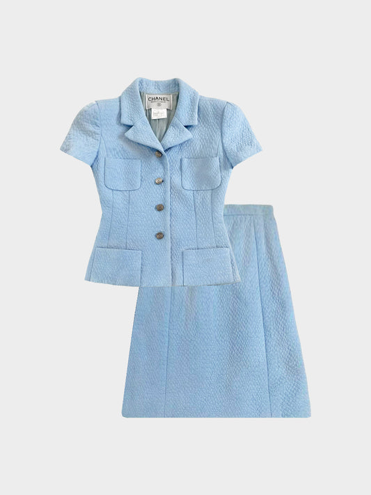 Chanel Cruise 1997 Light Blue Cotton Top and Skirt Set