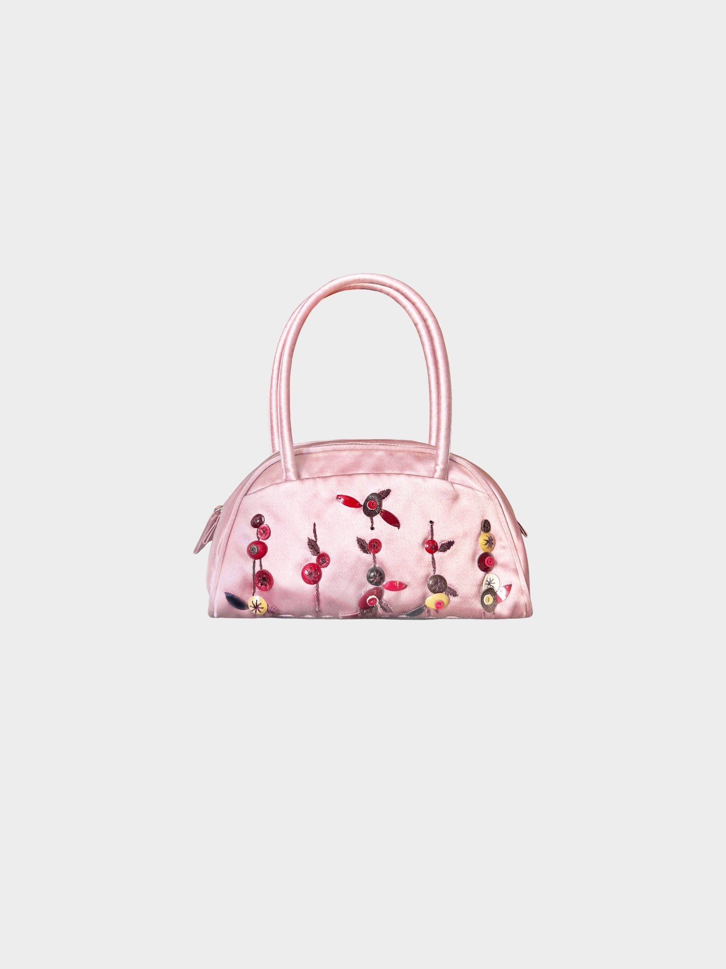 Prada 2000s Lilac Satin Embroidered Mini Bowler Bag