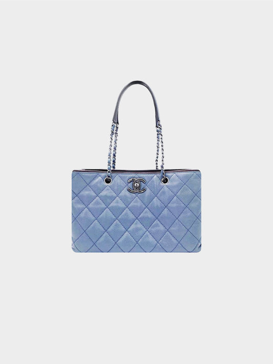 Chanel 2014 Dusty Blue Quilted Caviar Matelasse Chain Tote Bag
