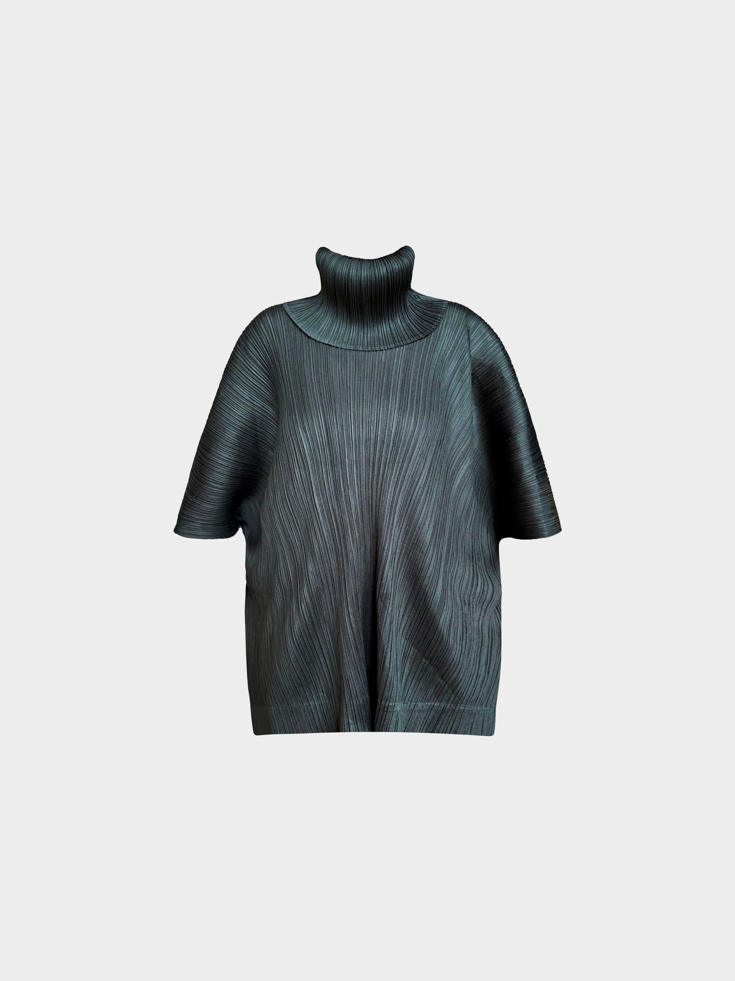 Issey Miyake Pleats Please FW 2014 Dark Green Pleated High Neck Top/Poncho