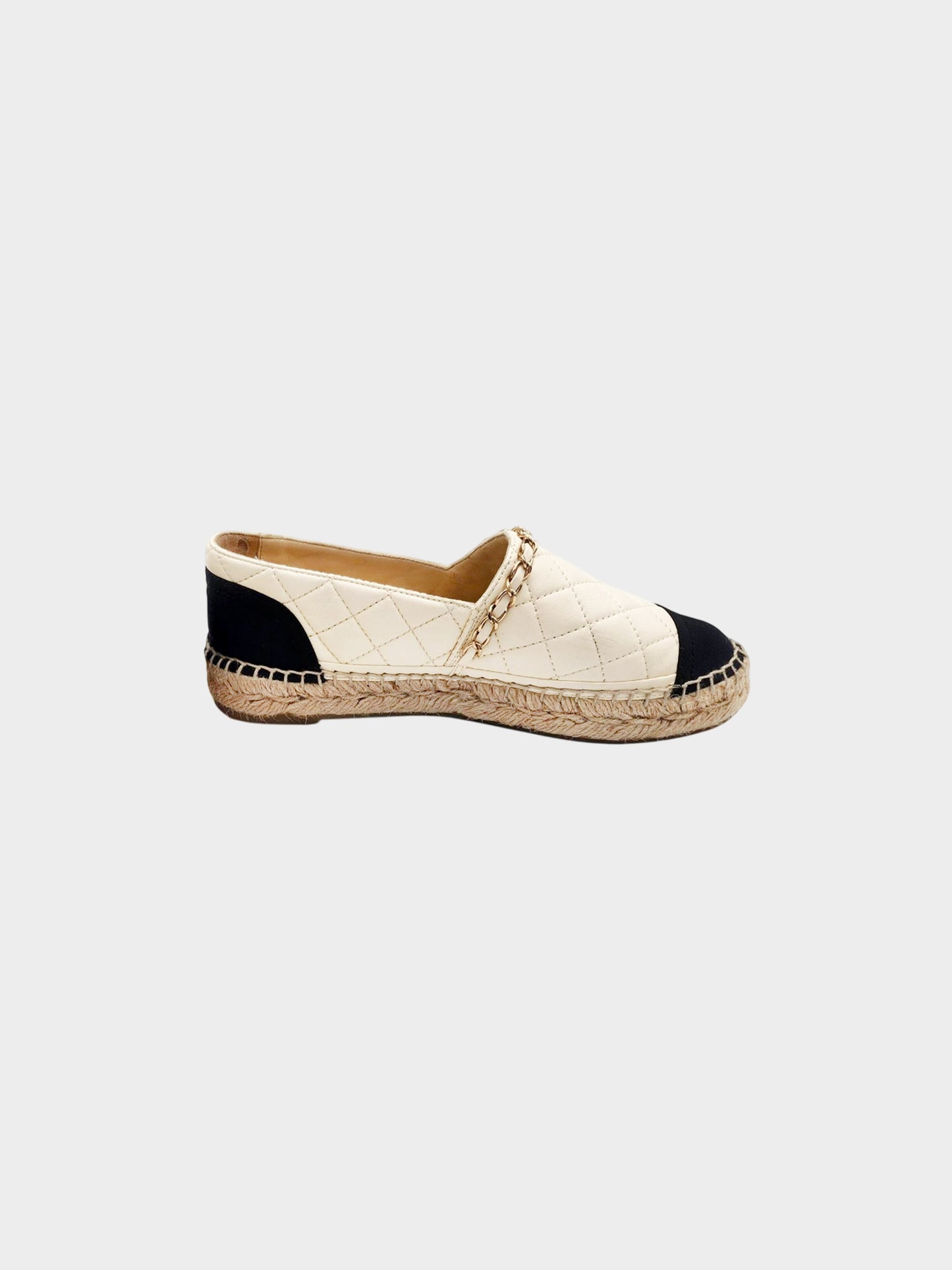 Chanel 2010s Ivory White Quilted Lambskin Leather Espadrilles