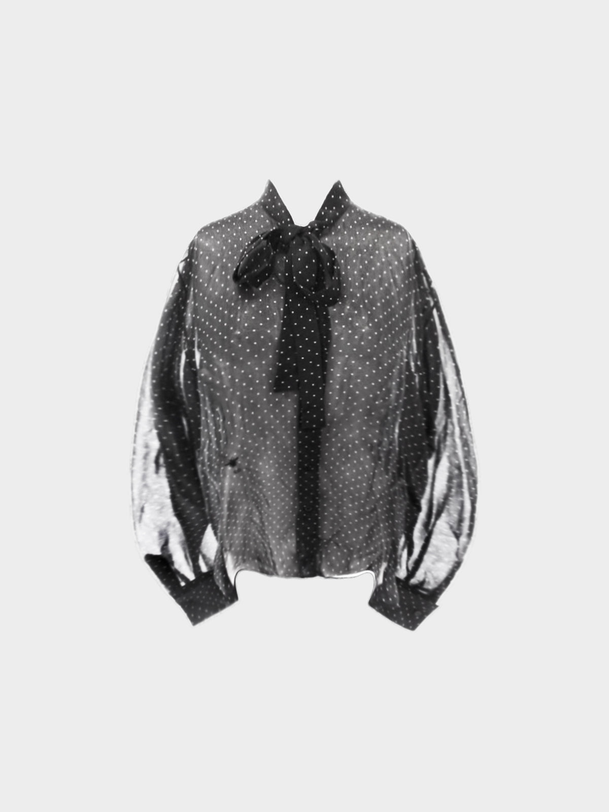 Christian Dior 2020s Black Polka Dotted Ascot Blouse with Ribbon