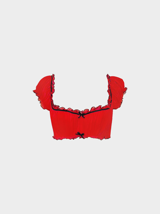 Chantal Thomass 1990s Red French Balconette Top with Bow Details