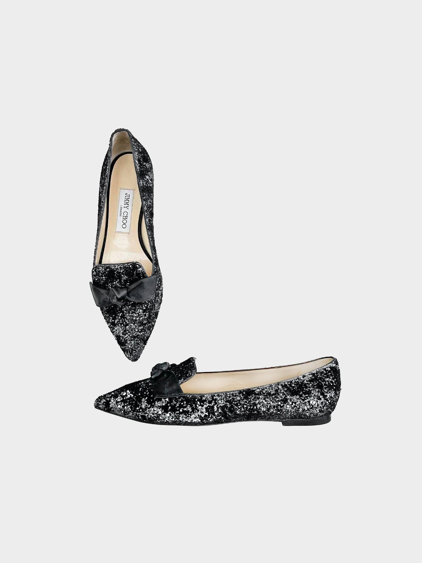 Jimmy Choo 2010s Black Velvet Glittered Gabie Flats
