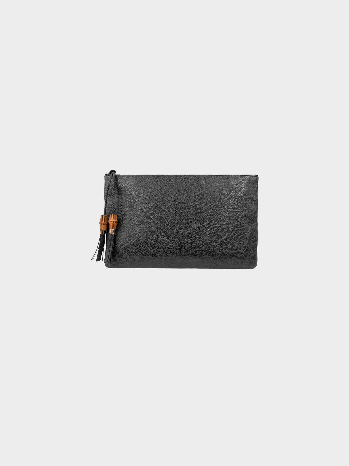 Gucci 2000s Black Leather Bamboo Tassel Clutch