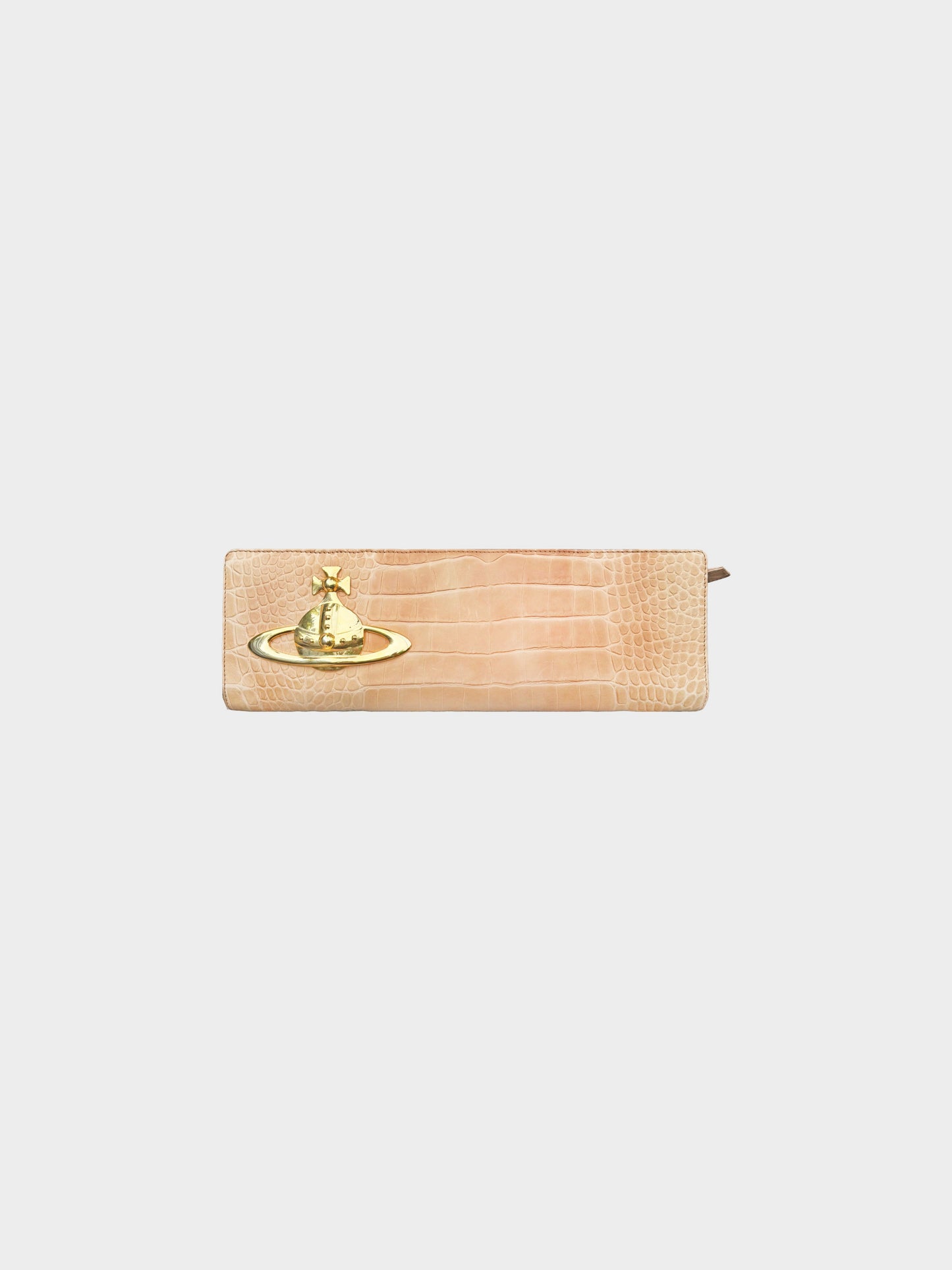 Vivienne Westwood 2010s Beige Croc-textured Leather Beaufort Orb Clutch