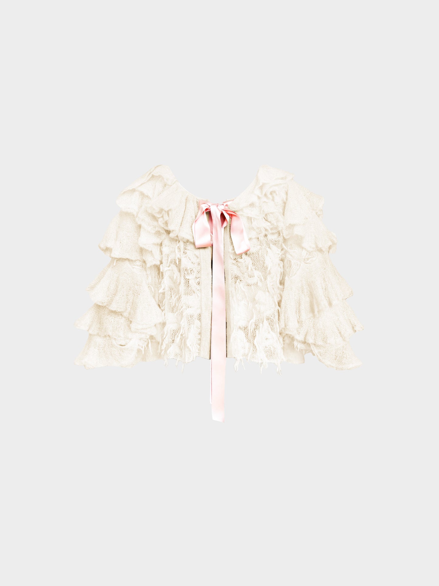 Chanel by Karl Lagerfeld FW 2009 Gossamer Mohair Knit Ruffled Sleeve Fantasy Evening Jacket with Pink Bow
