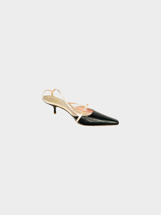 Valentino 2000s Python Leather and Satin Bow Tie Slingback Heels