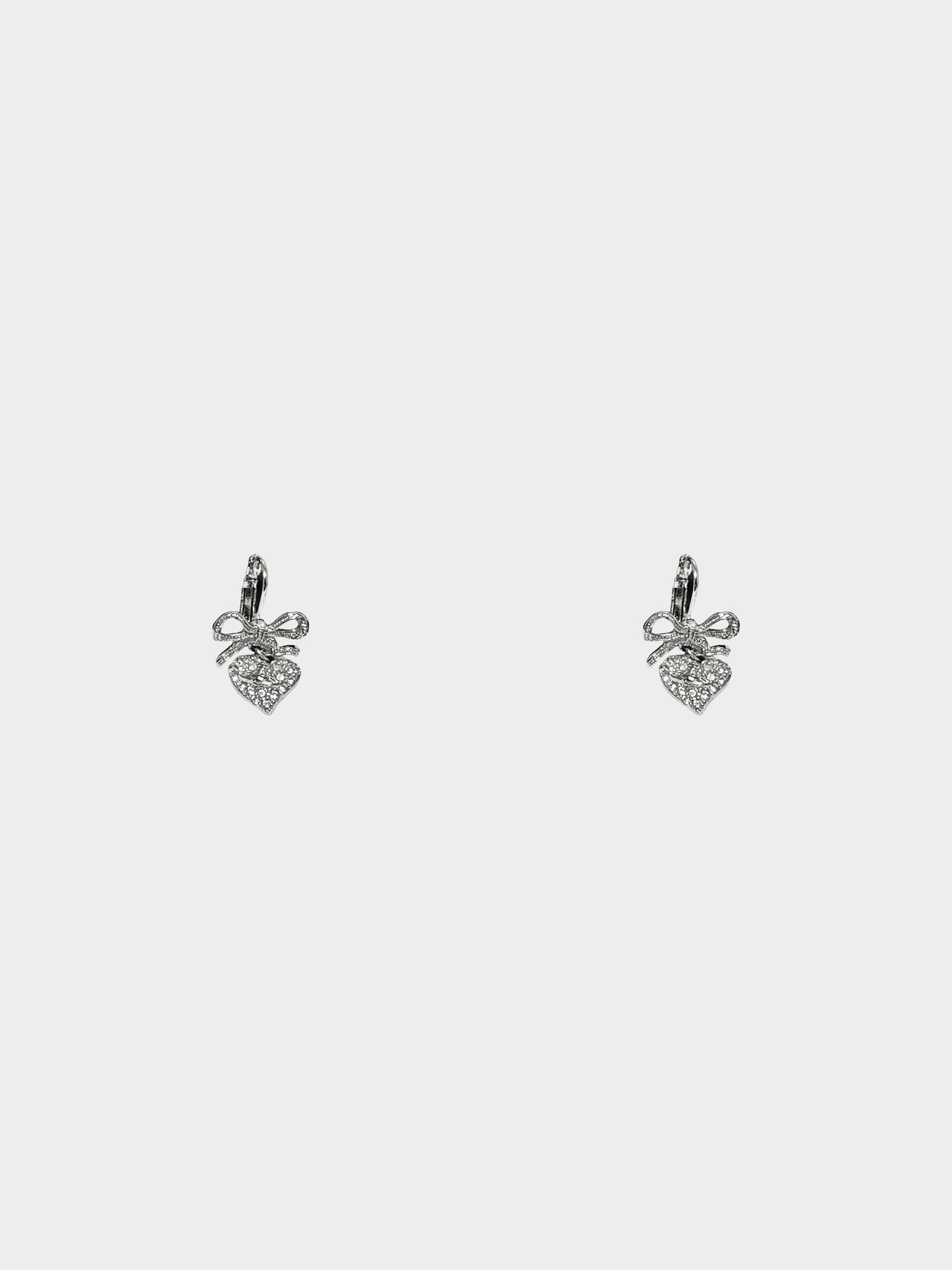 Vivienne Westwood 2000s Silver Ribbon and Heart Hook Earrings