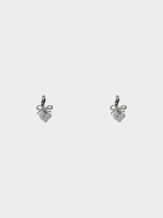 Vivienne Westwood 2000s Silver Ribbon and Heart Hook Earrings