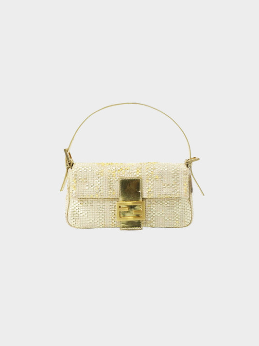 Fendi 2000s Silver and Gold Leather Woven Baguette