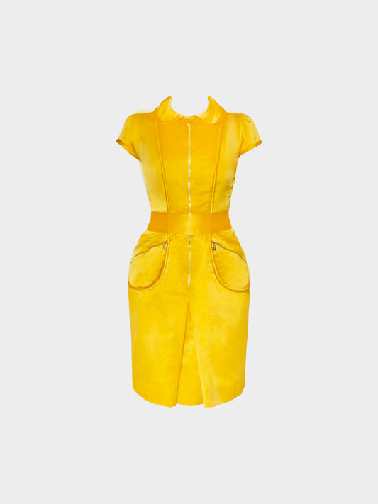 Louis Vuitton by Marc Jacobs SS 2003 Runway Golden Yellow Satin Mid-Length Dress