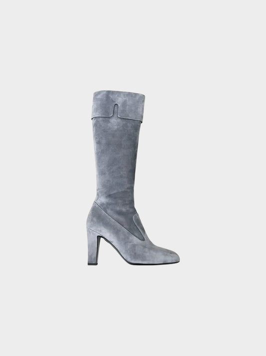 Chanel 2022 Grey Suede Heeled Boots