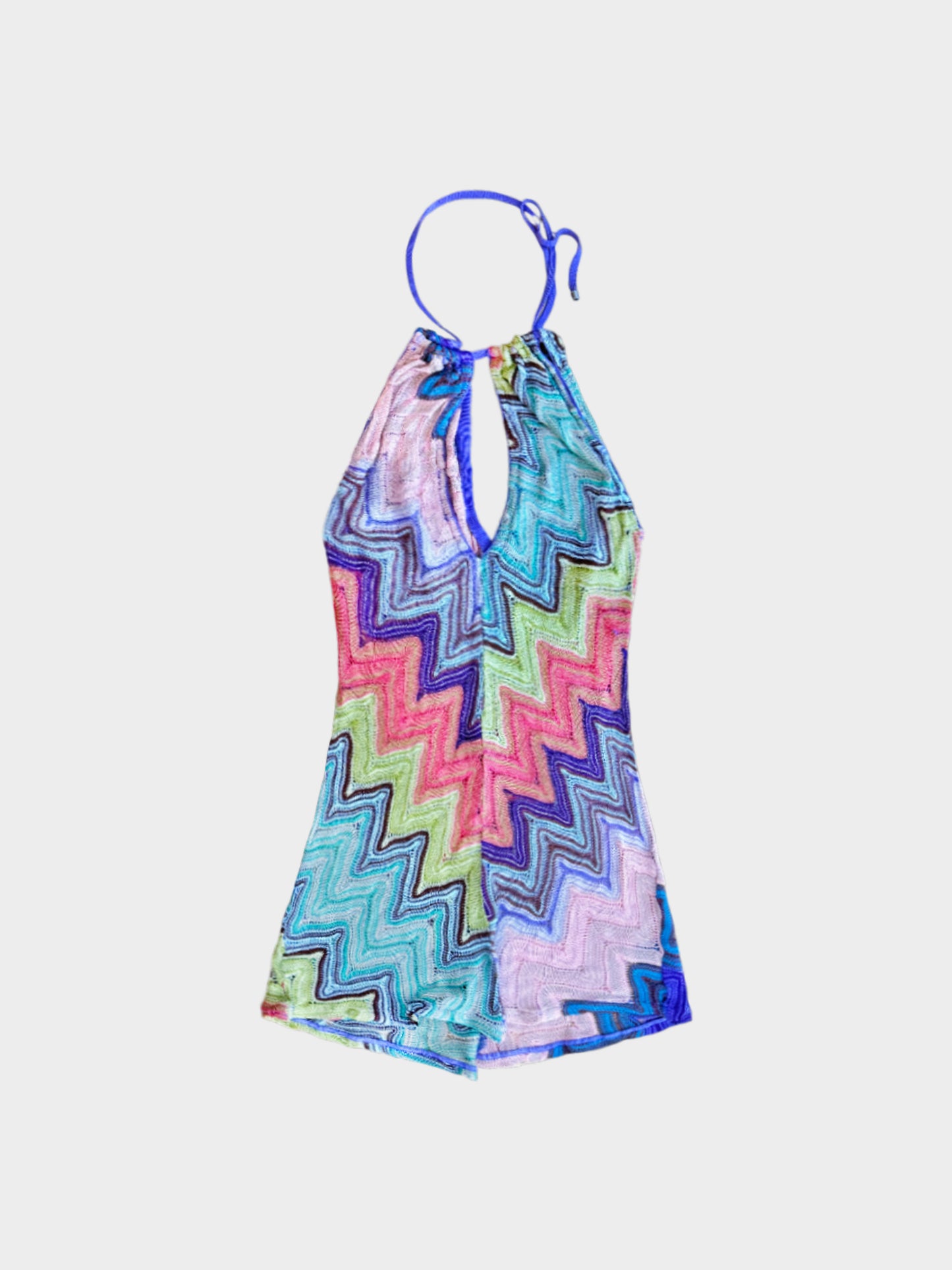 Missoni 2000s Multicolor Zigzag Print Mini Halter Dress