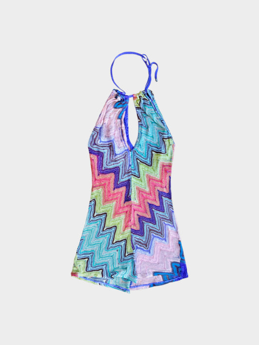 Missoni 2000s Multicolor Zigzag Print Mini Halter Dress