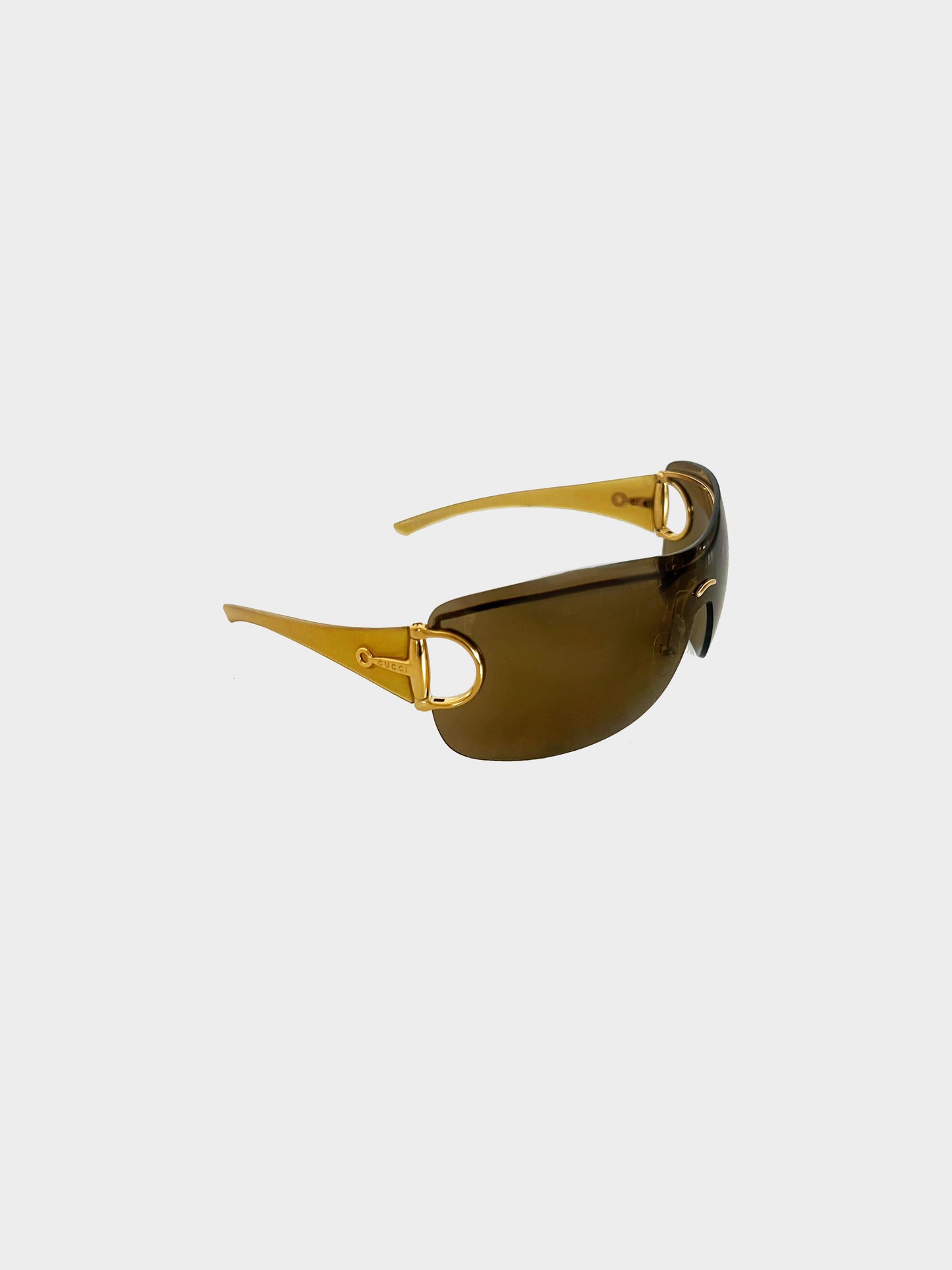 Gucci 2000s Khaki GG Horsebit Shield Sunglasses